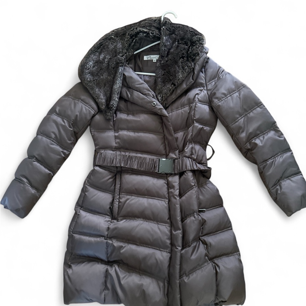 Michael Kors Dark Gray Puffer Jacket with Faux Fur